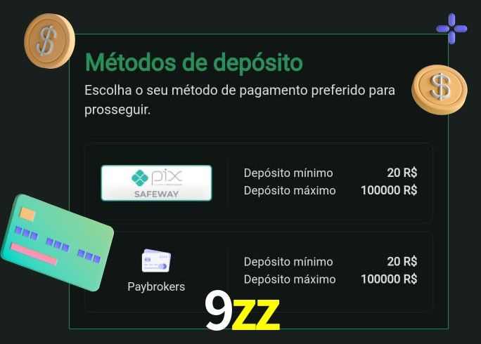 O cassino 9zz oferece uma grande variedade de métodos de pagamento